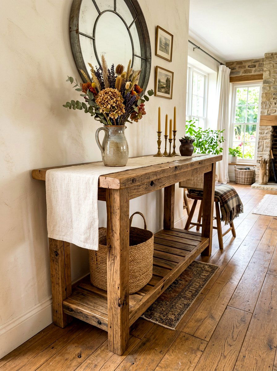 Rustic Wood Console - 30 slim console apartment ideas