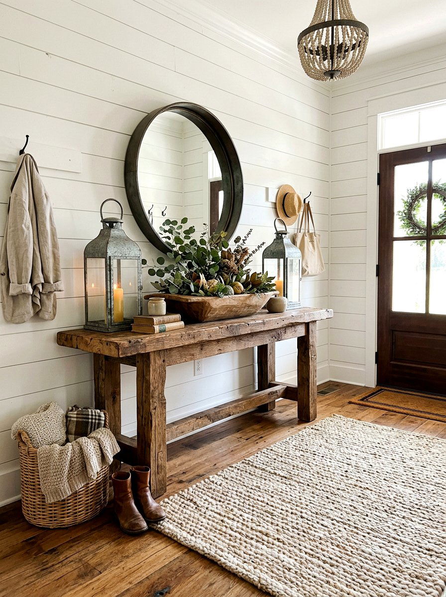 Rustic Wood Console Table - 30 front hall console ideas