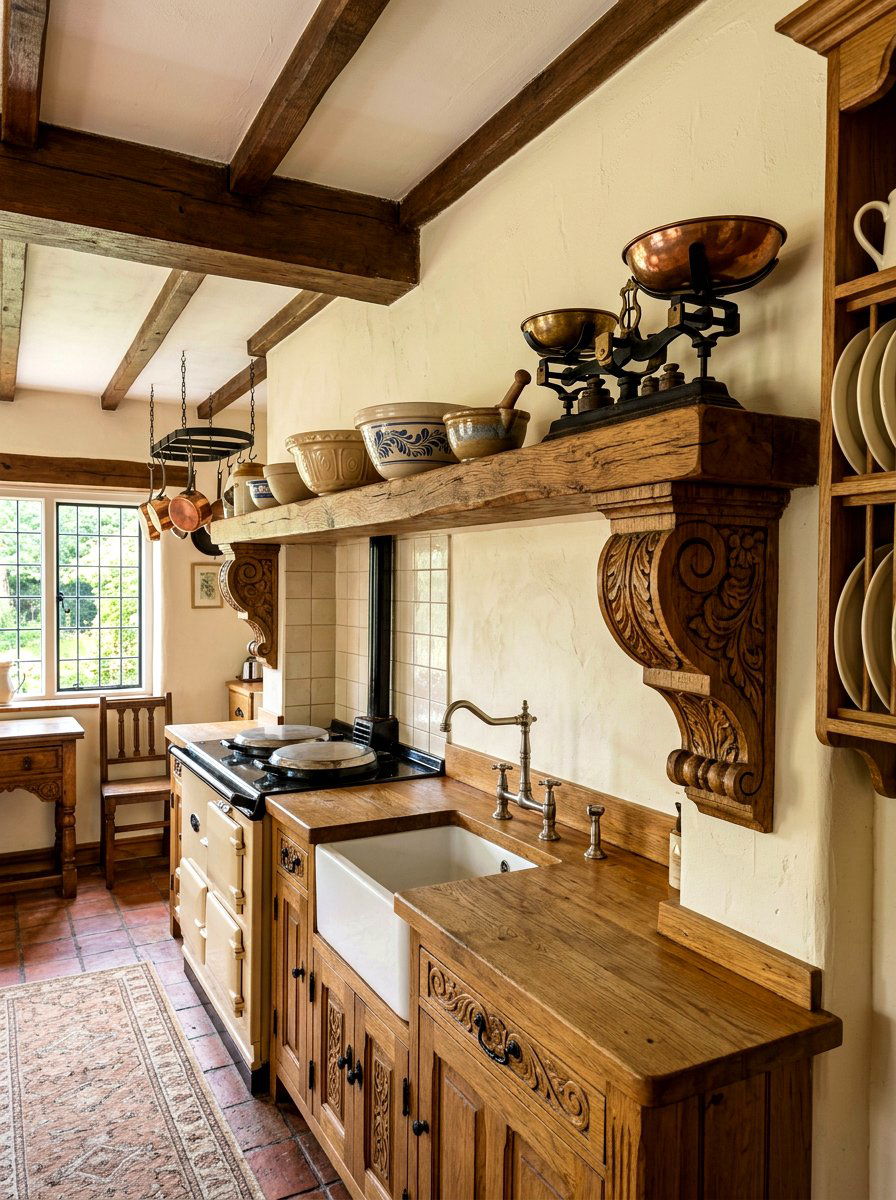 Rustic Wood Corbel Shelving - 30 vintage kitchen shelf ideas