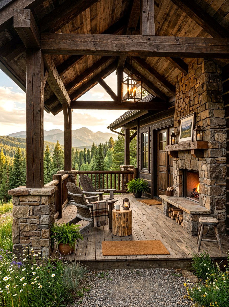 Rustic Wood Covered Front Porch - 30 covered front porch ideas