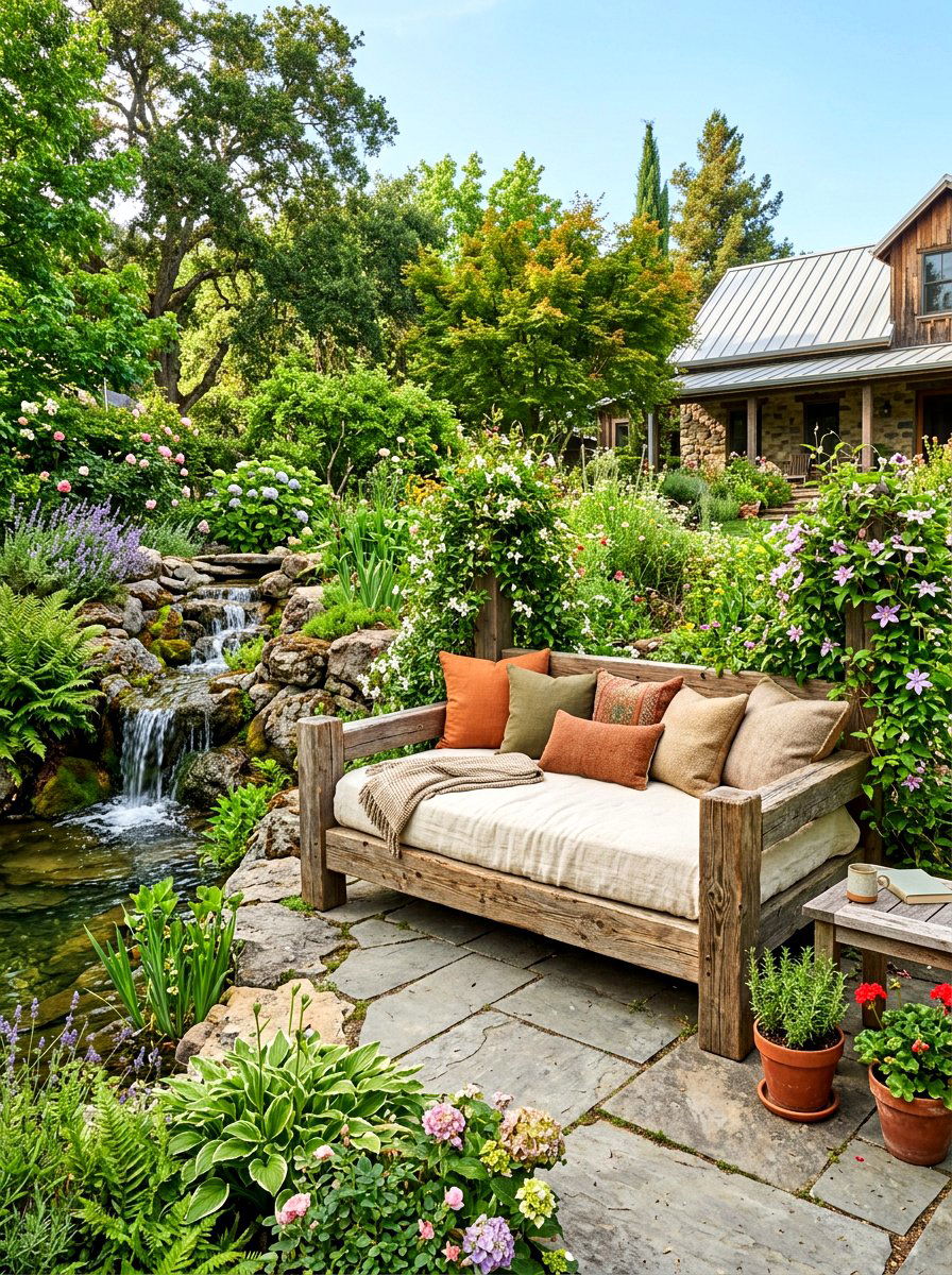Rustic Wood Daybed - 30 poolside daybed ideas