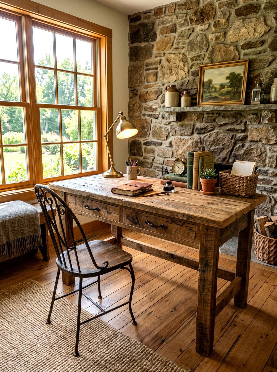 Rustic Wood Desk - 30 writing desk nook ideas