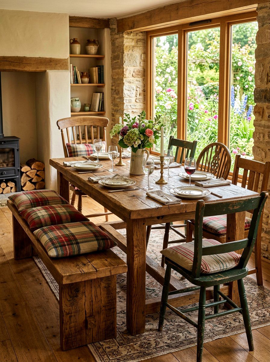 Rustic Wood Dining Bench - 30 banquette window nook ideas
