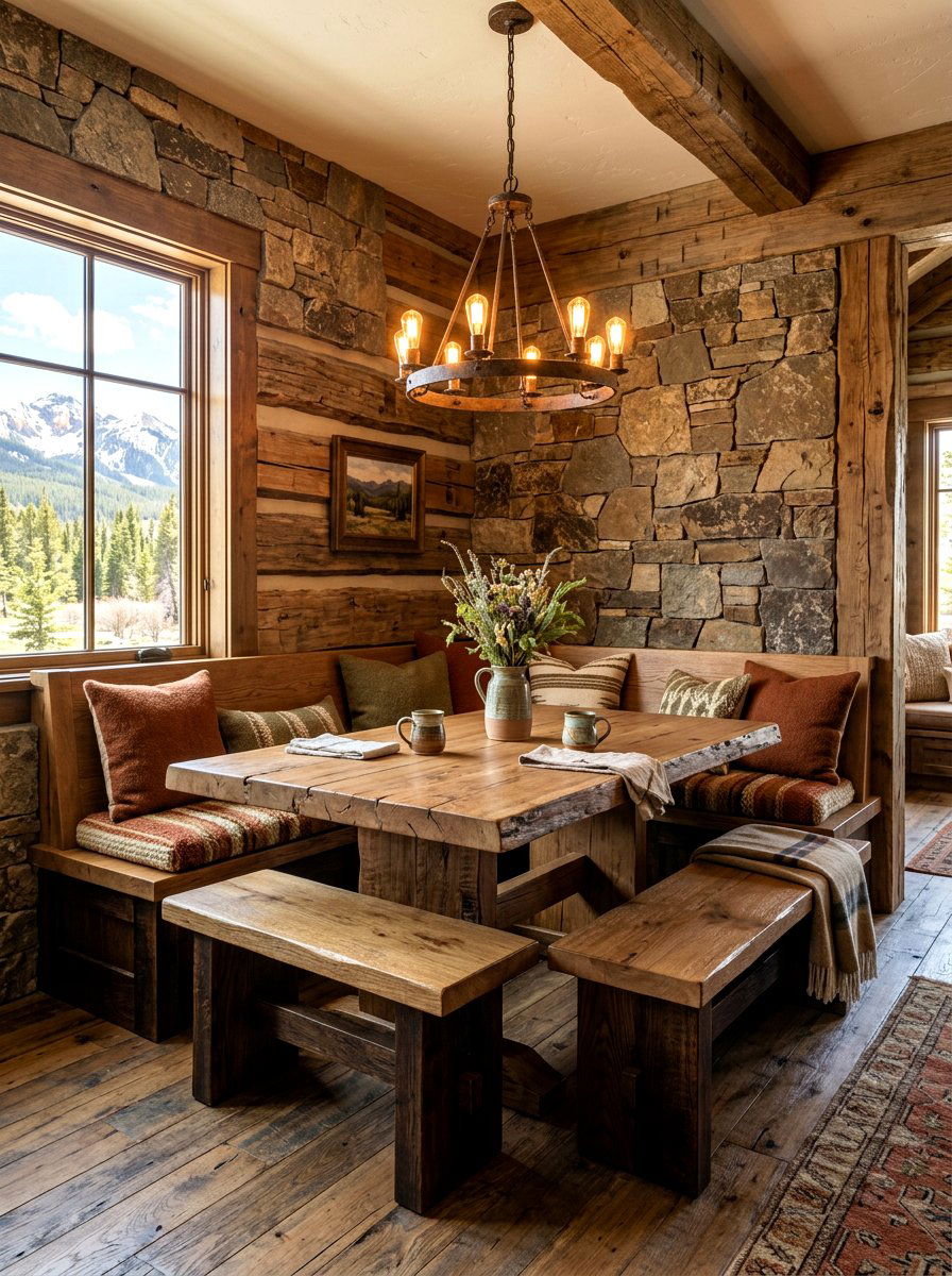 Rustic Wood Dining Nook - 30 breakfast window nook ideas