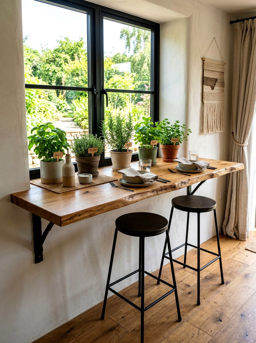 Rustic Wood Dining Shelf - 30 tiny dining nook apartment ideas
