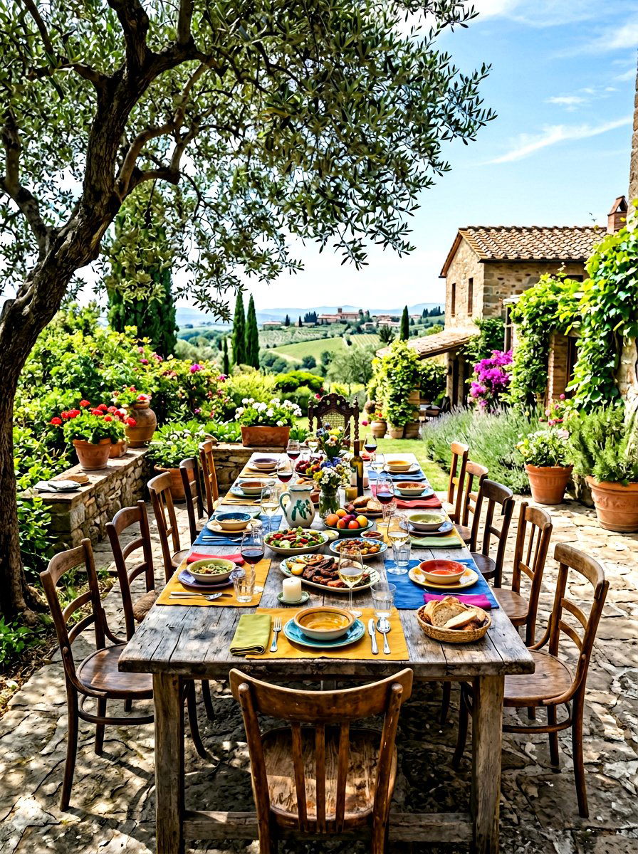 Rustic Wood Dining Table - 30 Mediterranean patio ideas