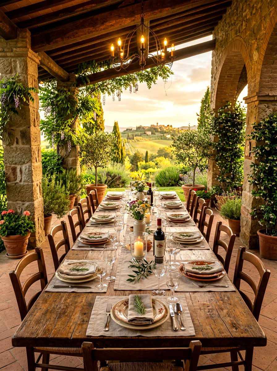 Rustic Wood Dining Table - 30 Tuscan patio ideas
