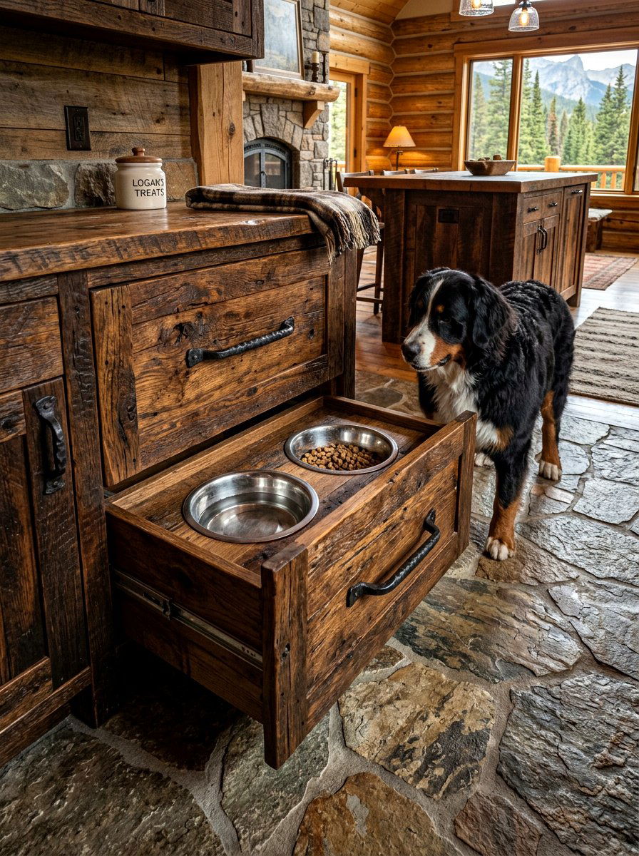 Rustic Wood Dog Bowl Drawer - 30 dog bowl drawer ideas