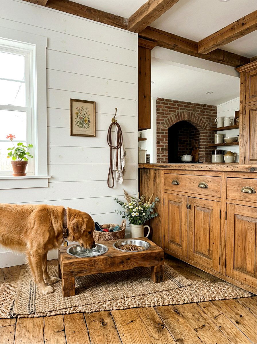 Rustic Wood Dog Bowl Stand - 30 pet feeding station ideas