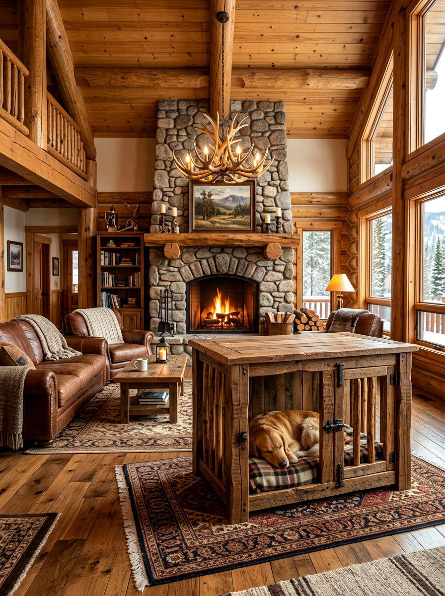 Rustic Wood Dog Crate - 30 indoor dog crate ideas
