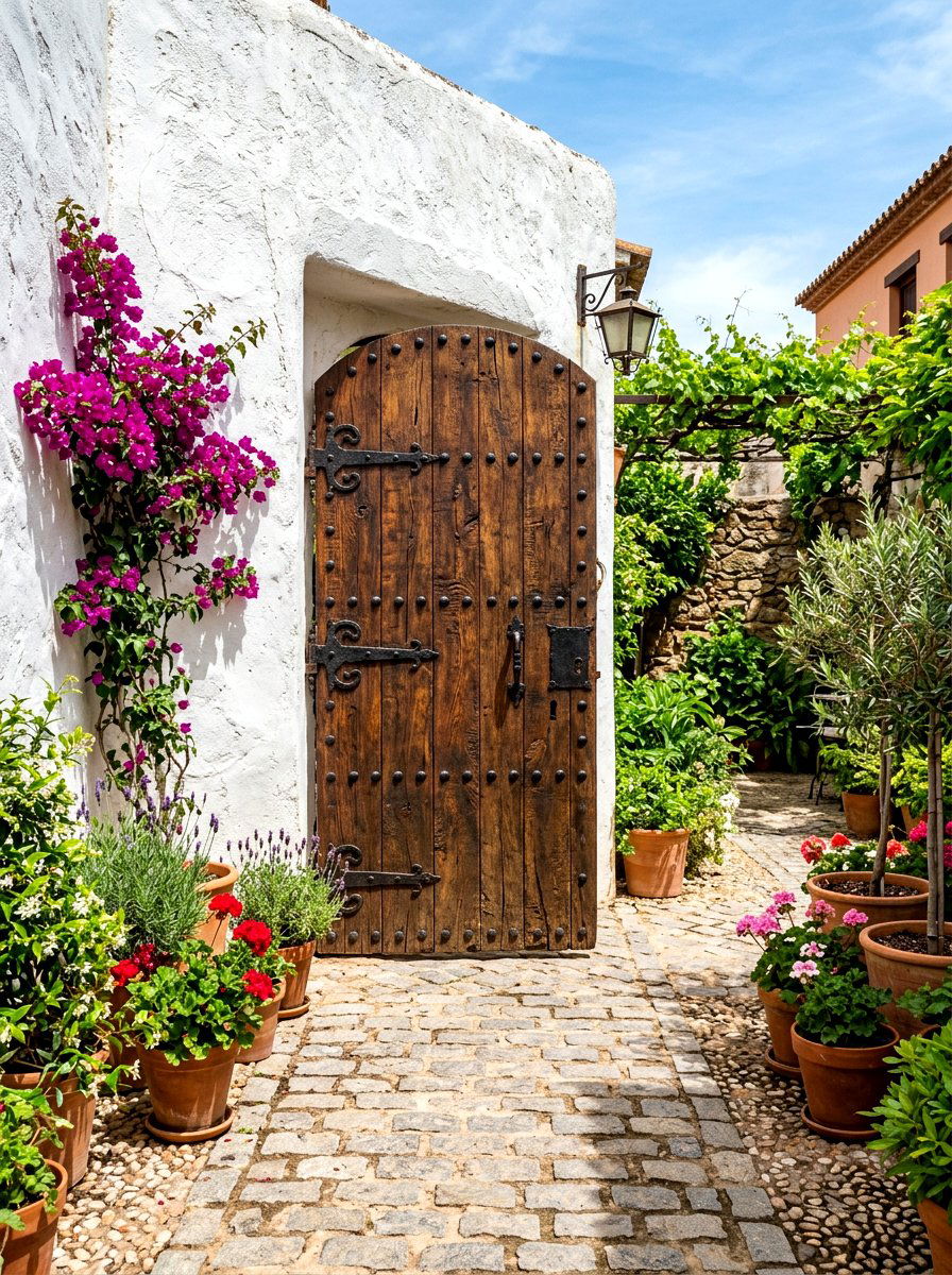 Rustic Wood Door - 30 Spanish courtyard ideas