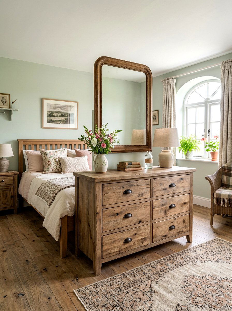 Rustic Wood Dresser - 30 cottage romantic bedroom ideas
