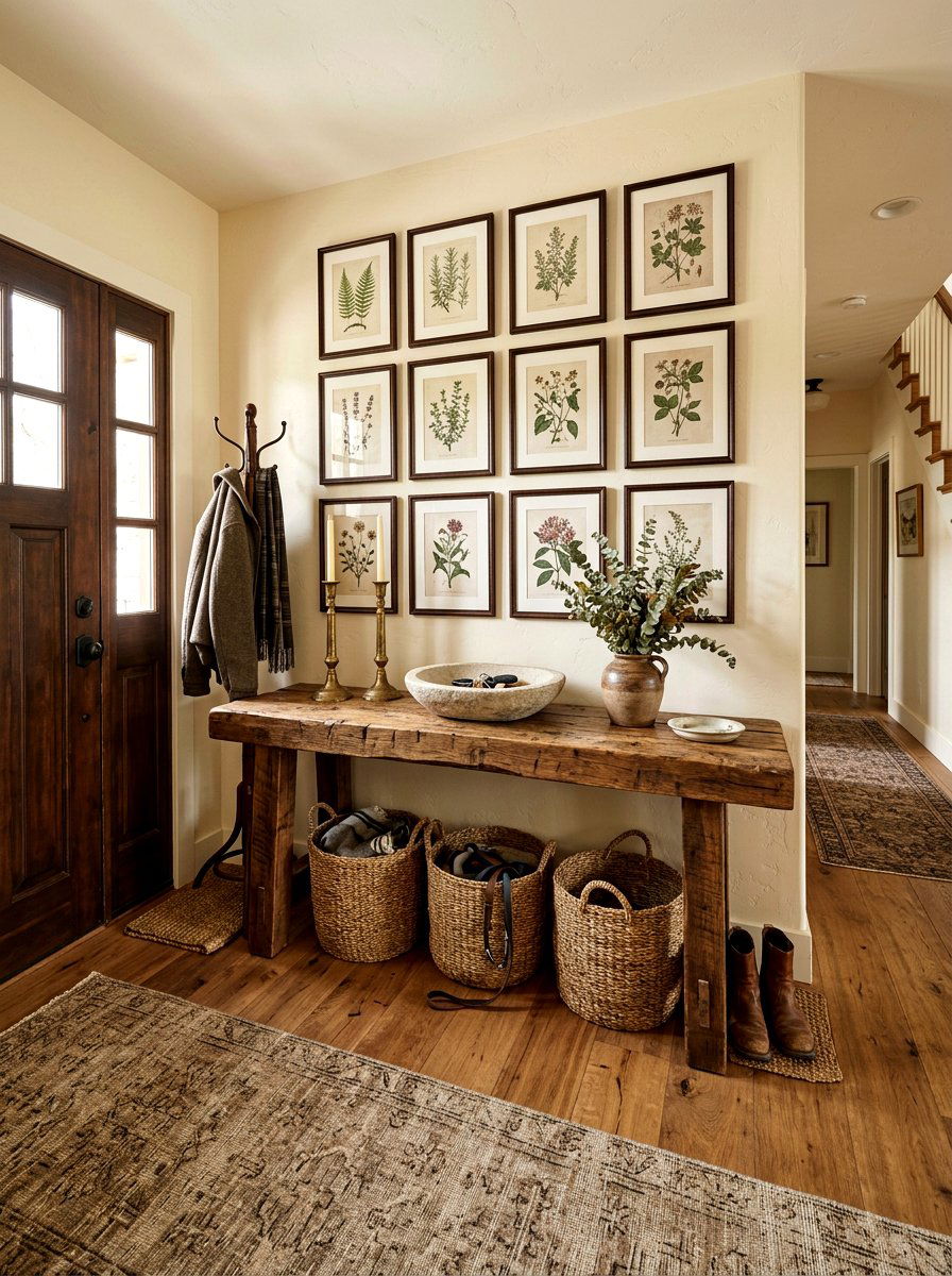 Rustic Wood Entryway Setup - 30 layered entry table ideas