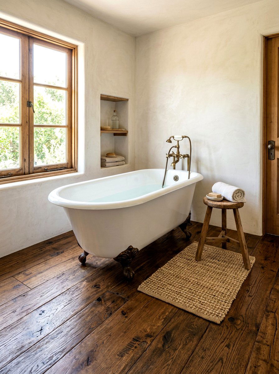 Rustic Wood Floor Clawfoot Tub - 30 clawfoot tub ideas