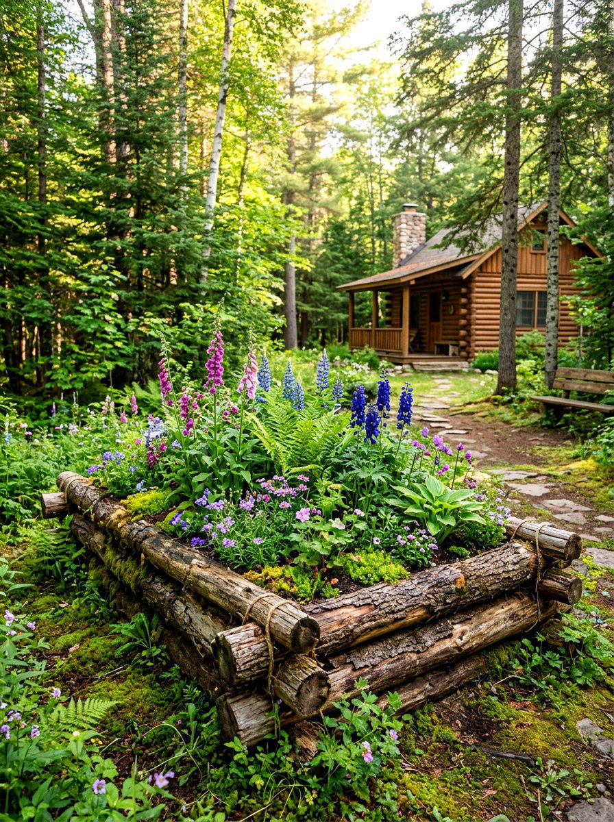 Rustic Wood Flower Bed - 30 backyard flower bed ideas