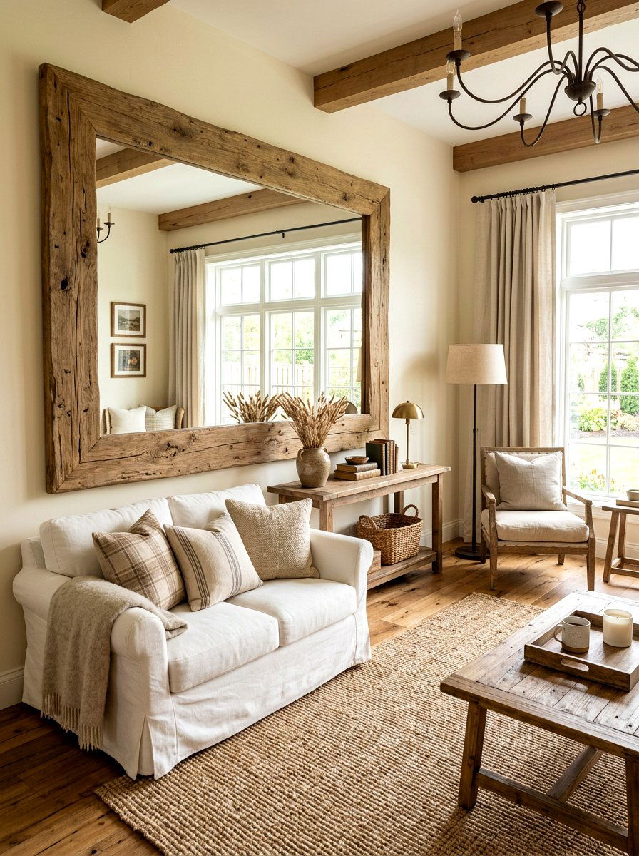 Rustic Wood Frame Mirror Wall - 30 mirror wall small room ideas
