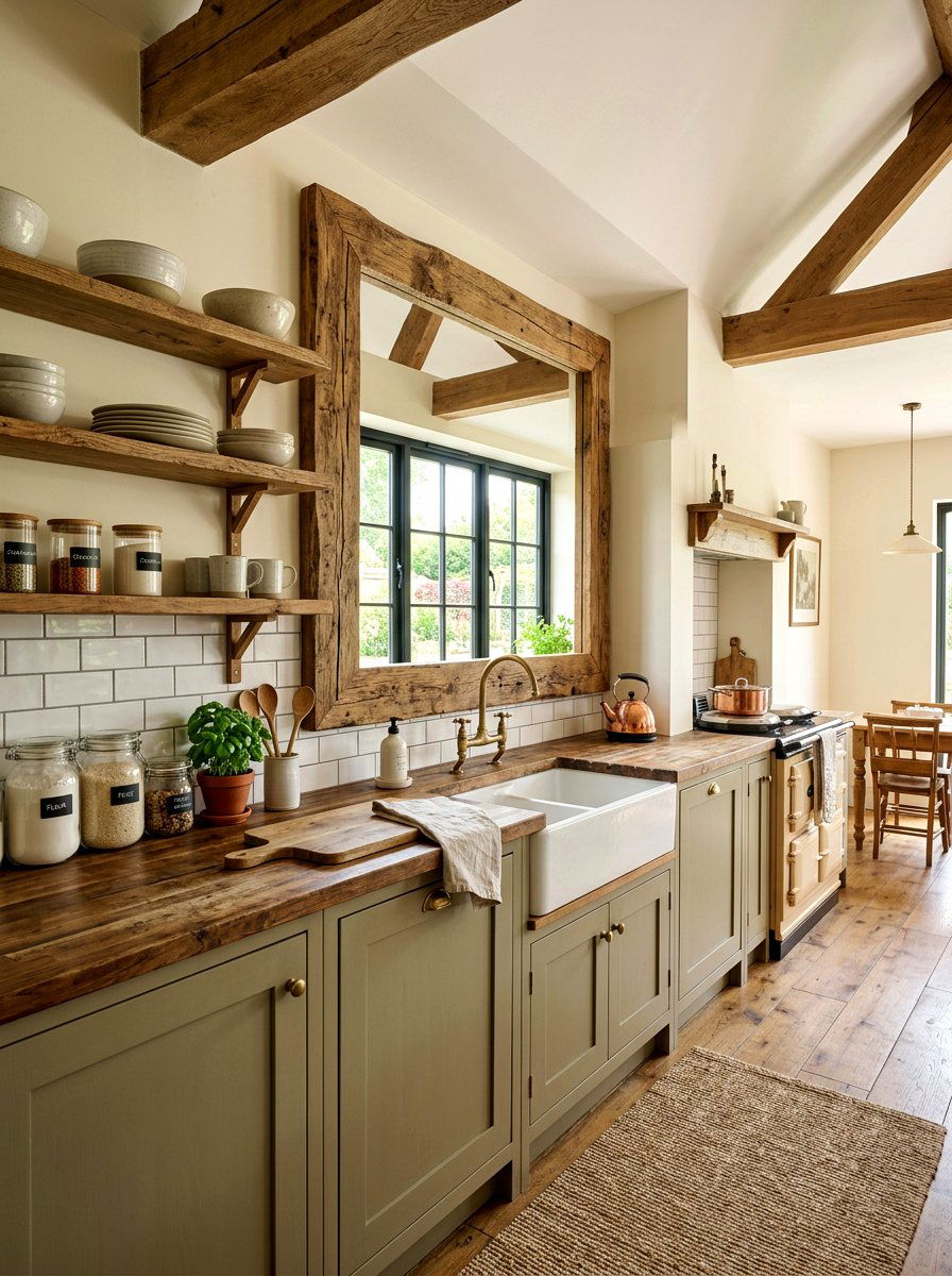 Rustic Wood Framed Mirror - 30 antique mirror wall ideas
