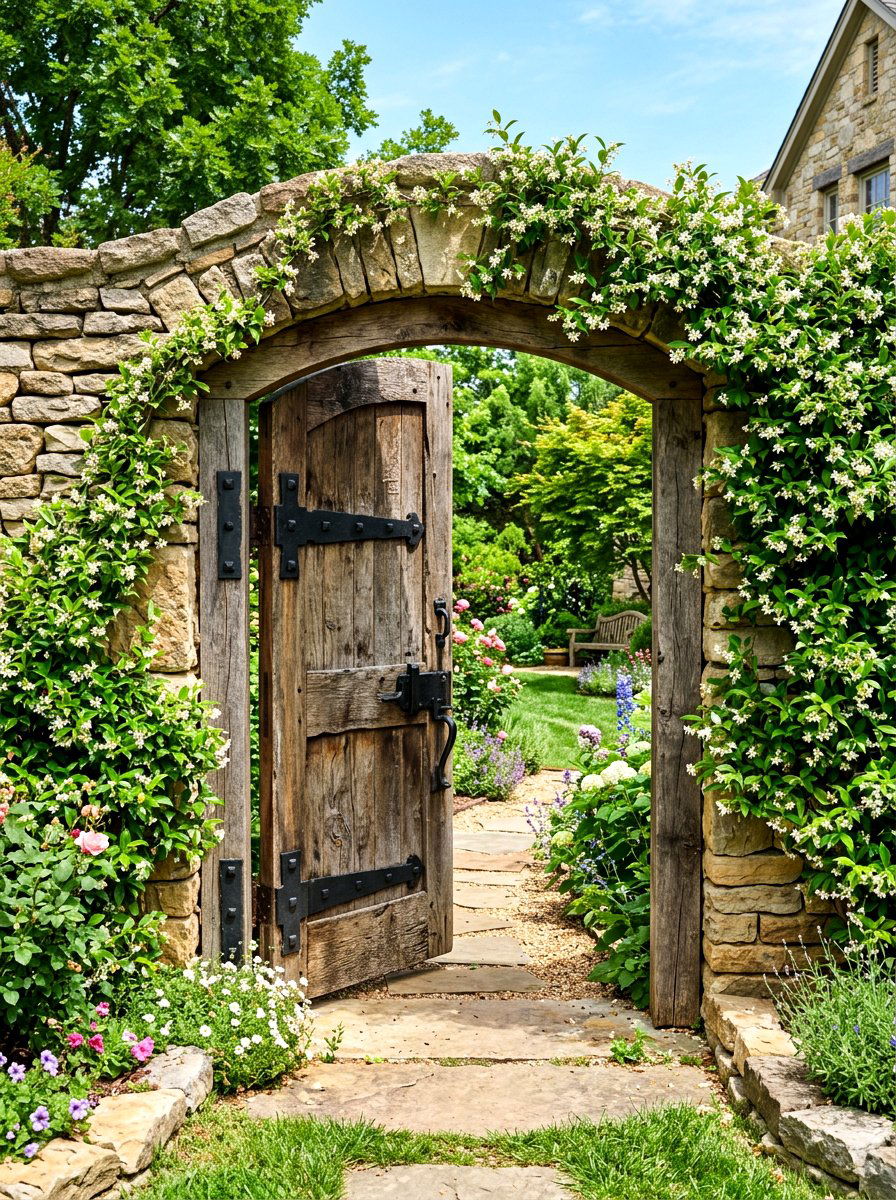 Rustic Wood Gate - 30 Mediterranean backyard ideas