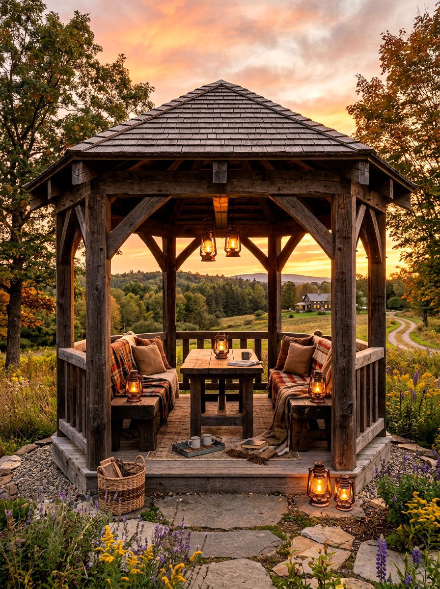 Rustic Wood Gazebo - 30 gazebo decorating ideas