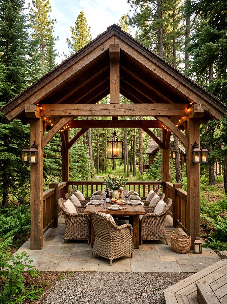 Rustic Wood Gazebo Dining - 30 gazebo dining area ideas