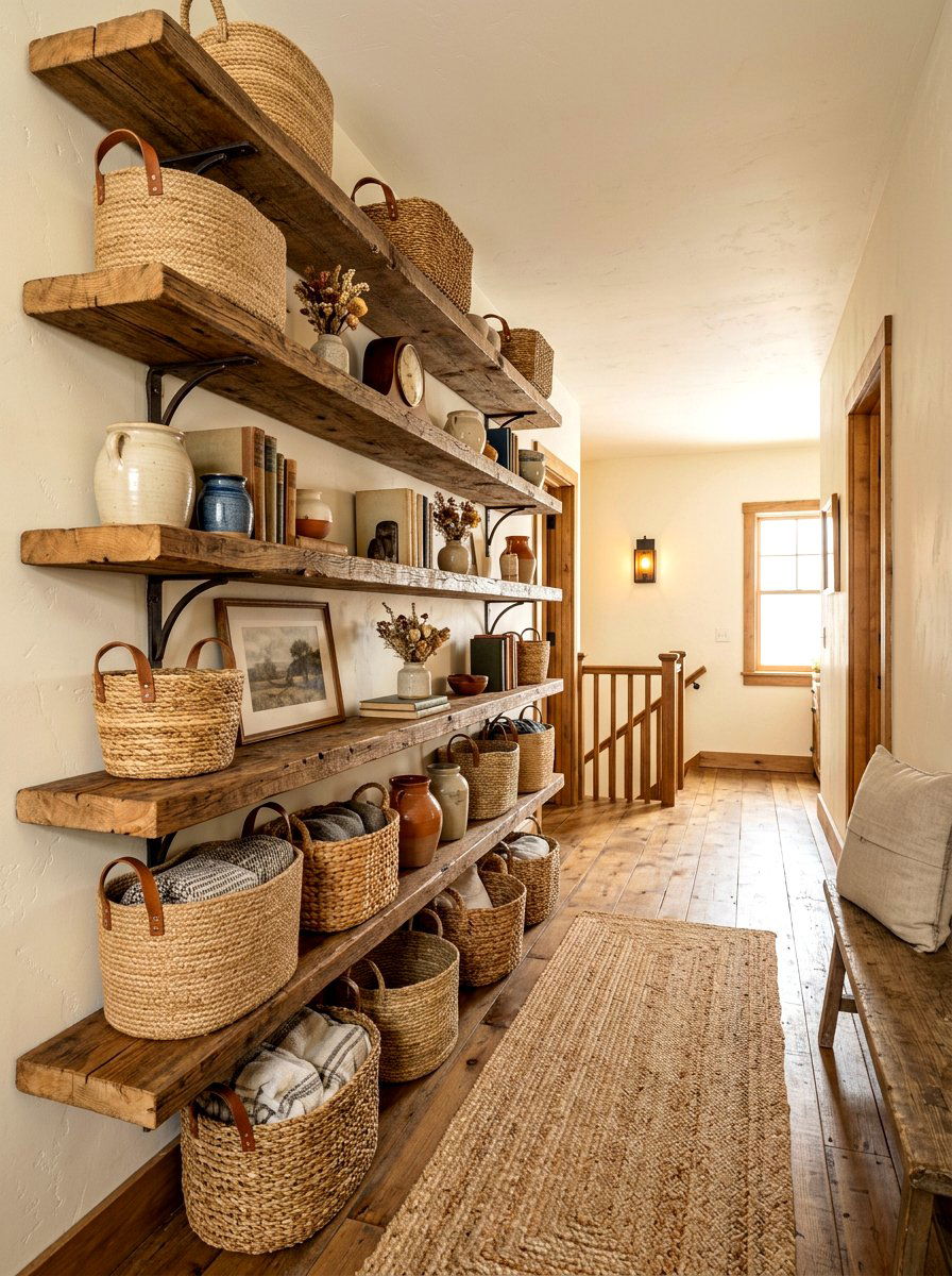 Rustic Wood Hallway Shelves - 30 reading hallway ideas