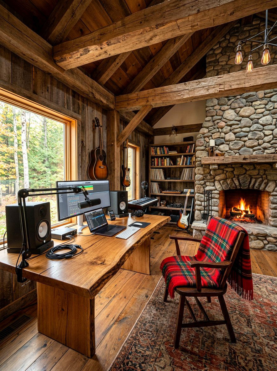 Rustic Wood Home Studio - 30 masculine home studio ideas