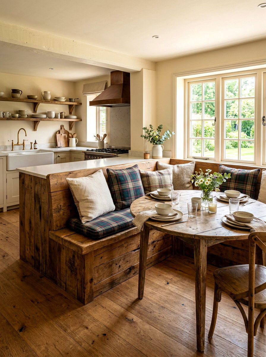 Rustic Wood Island Banquette - 30 banquette kitchen island ideas