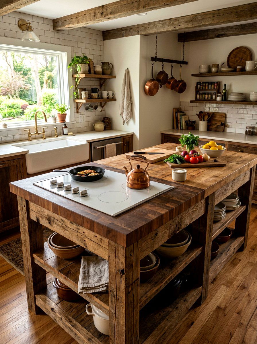 Rustic Wood Island With Electric Range - 30 kitchen island with cooktop ideas