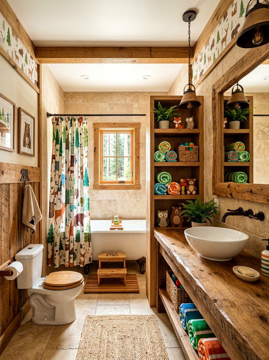 Rustic Wood Kids Bathroom - 30 small kids bathroom ideas