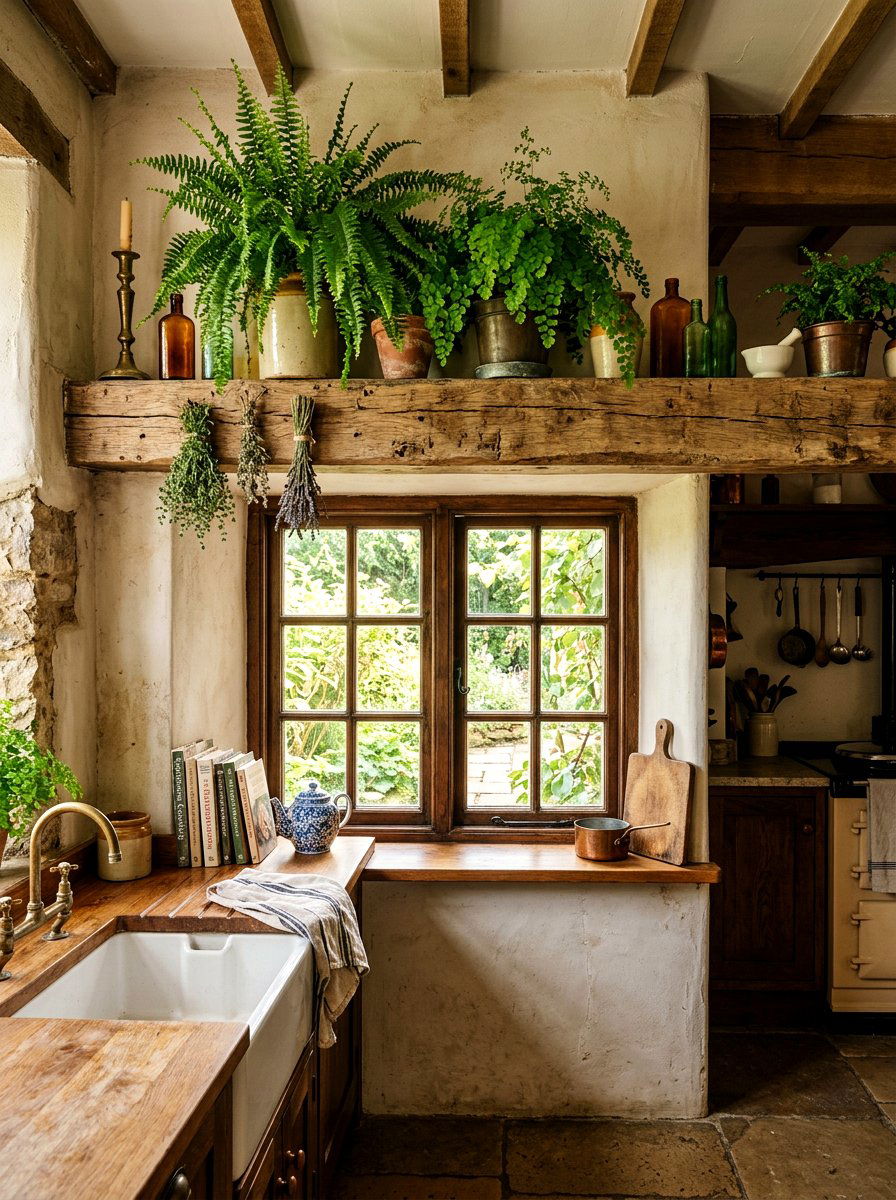 Rustic Wood Kitchen Ledge - 30 kitchen plant ledge ideas