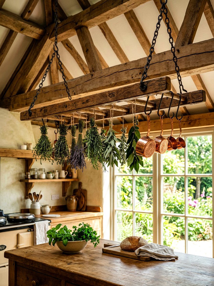 Rustic Wood Ladder Rack - 30 hanging pot rack ideas