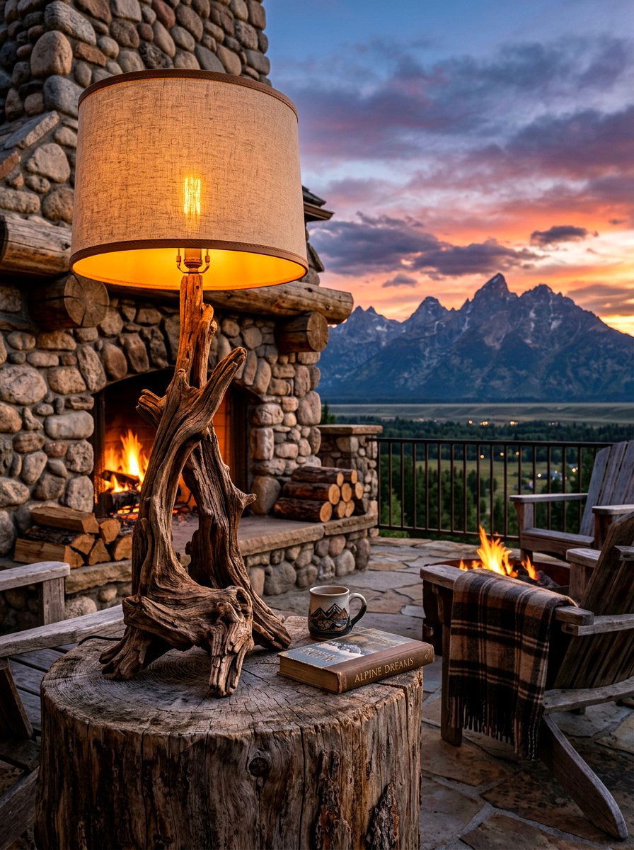 Rustic Wood Lamp - 30 lamp lit patio ideas