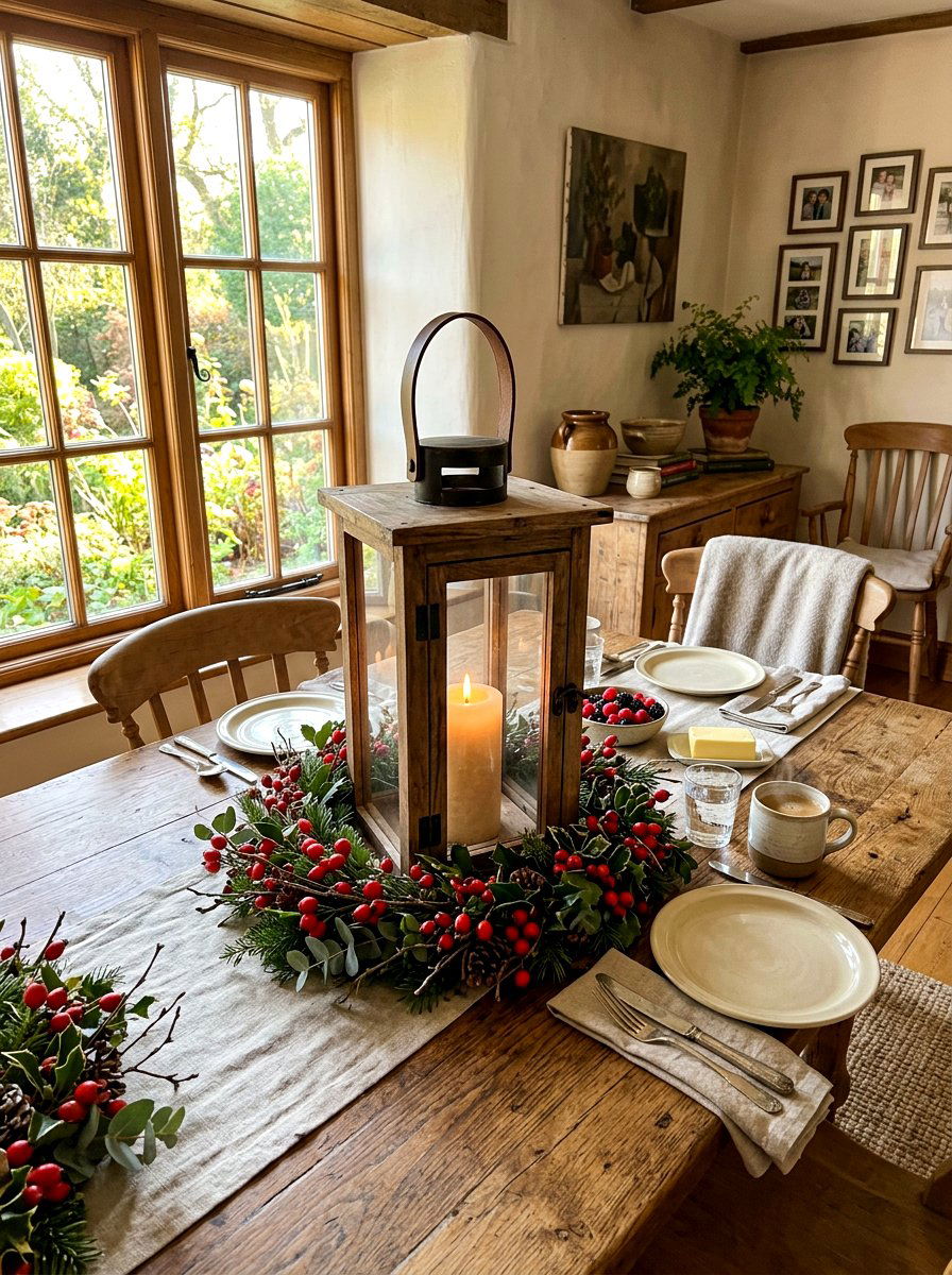 Rustic Wood Lantern Scene - 30 farmhouse table decor ideas