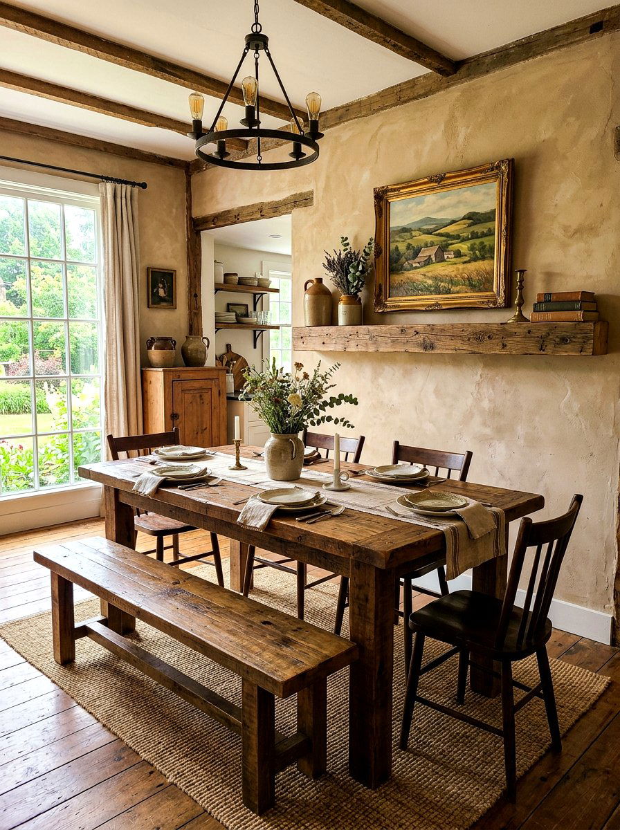 Rustic Wood Ledge Above Dining Table - 30 dining room picture ledge ideas