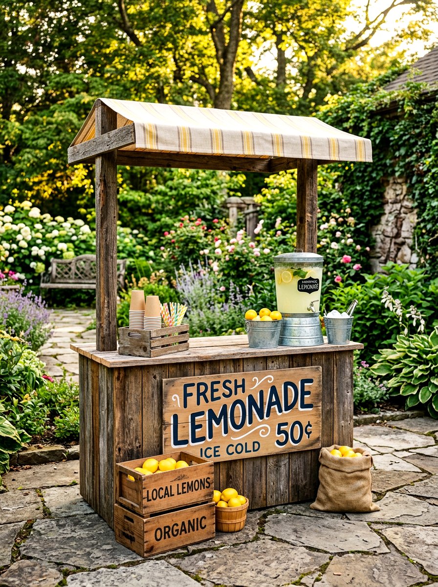 Rustic Wood Lemonade Stand - 30 lemonade stand patio ideas