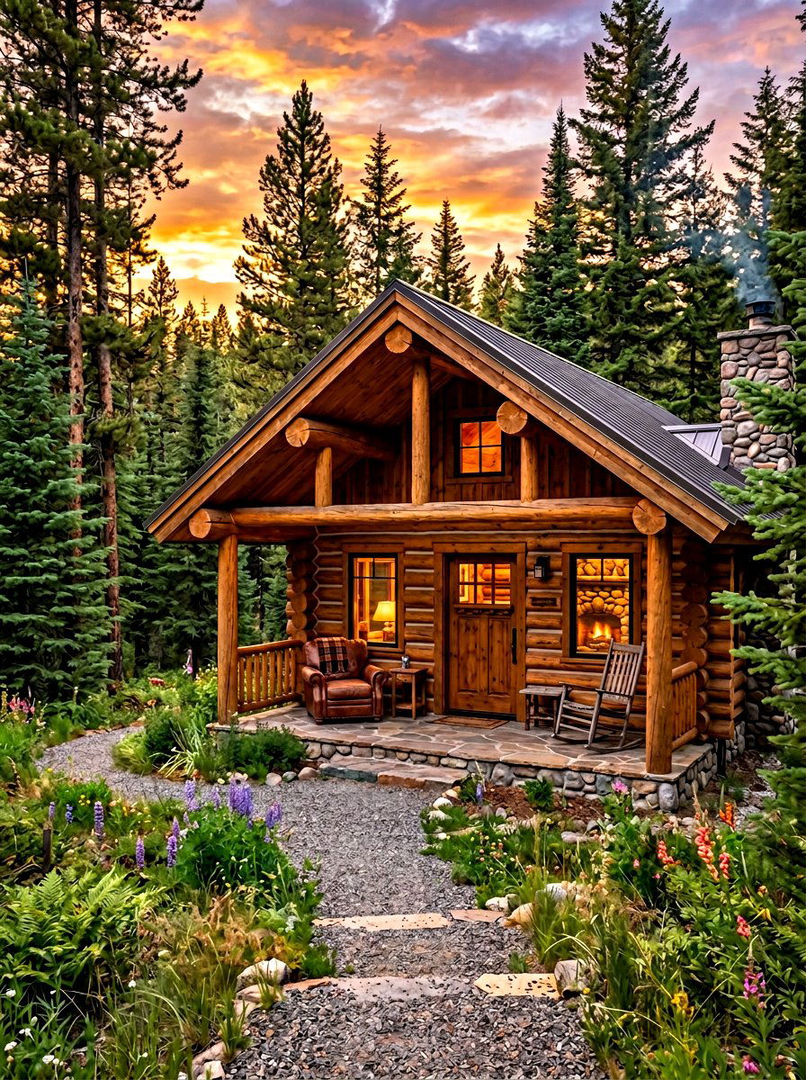 Rustic Wood Log Cabin - 30 outdoor garden room ideas