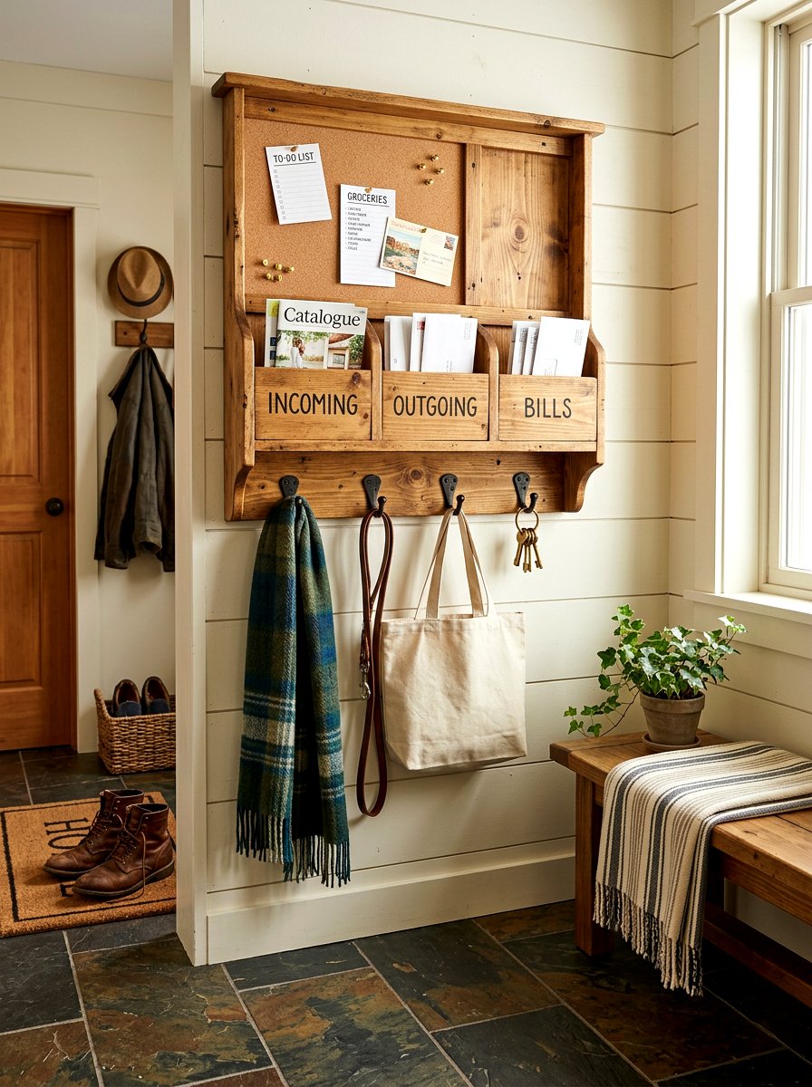 Rustic Wood Mail Center - 30 mail sorting cabinet ideas