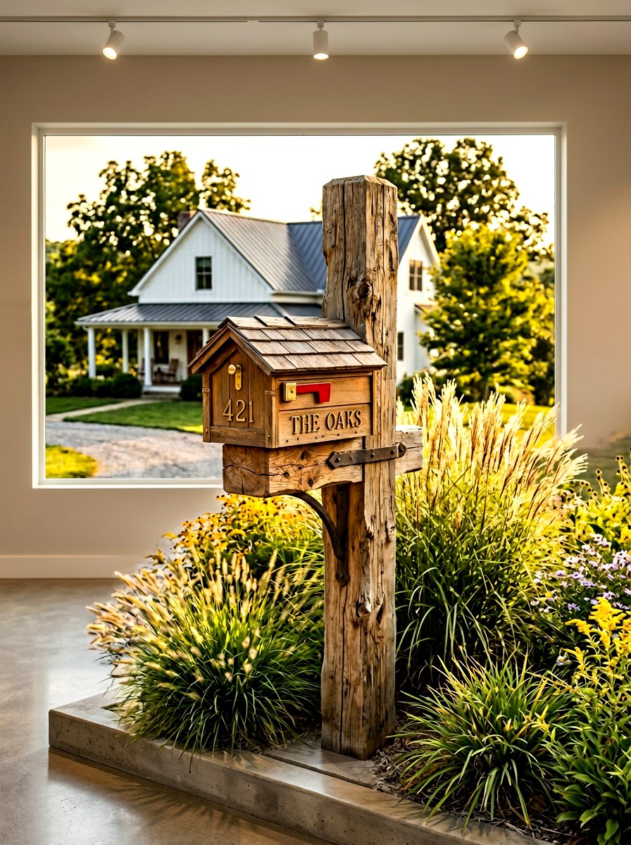 Rustic Wood Mailbox Post - 30 mailbox landscaping ideas