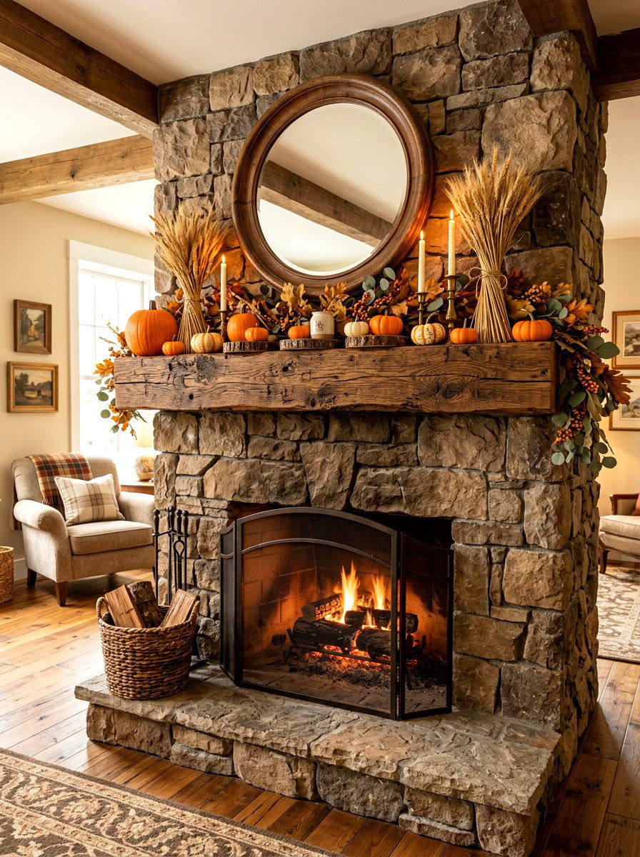 Rustic Wood Mantel - 30 Halloween mantel decor ideas