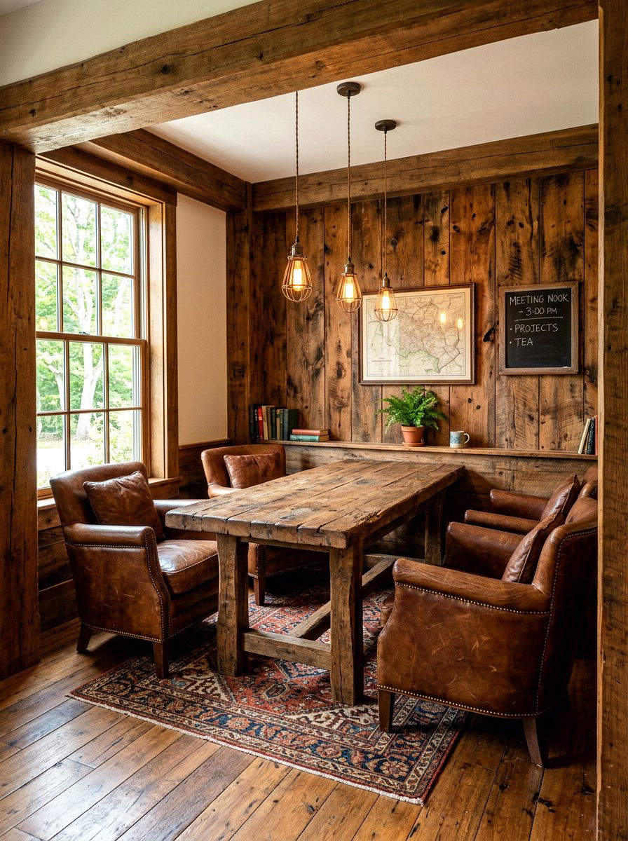 Rustic Wood Meeting Nook - 30 office meeting corner ideas