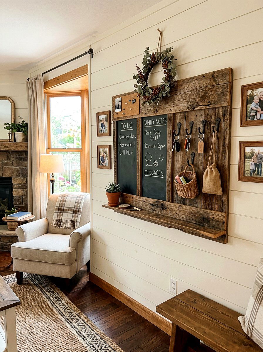Rustic Wood Message Center - 30 family message center ideas