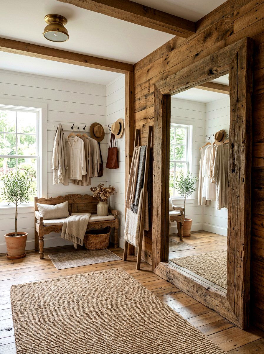 Rustic Wood Mirror Wall - 30 dressing room mirror wall ideas