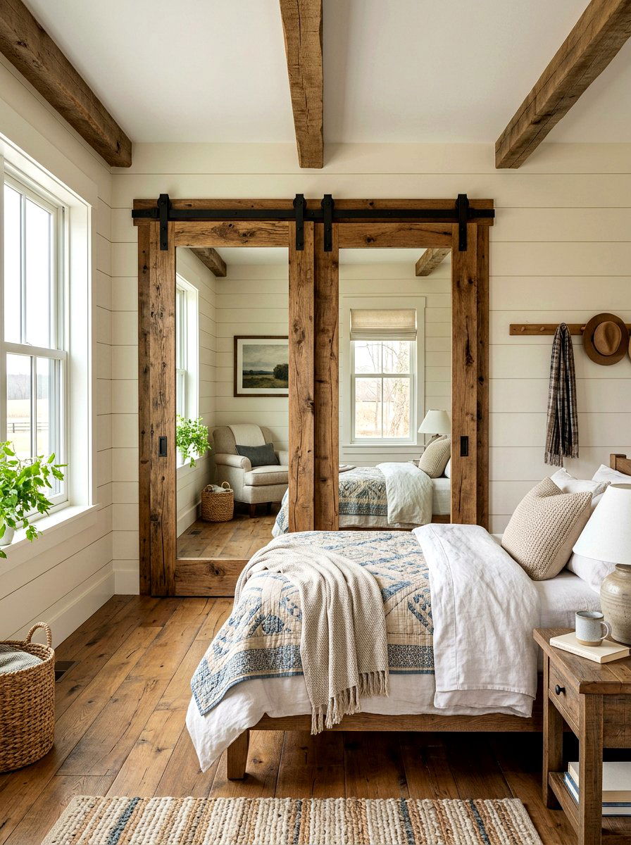 Rustic Wood Mirrored Closet - 30 mirrored closet ideas