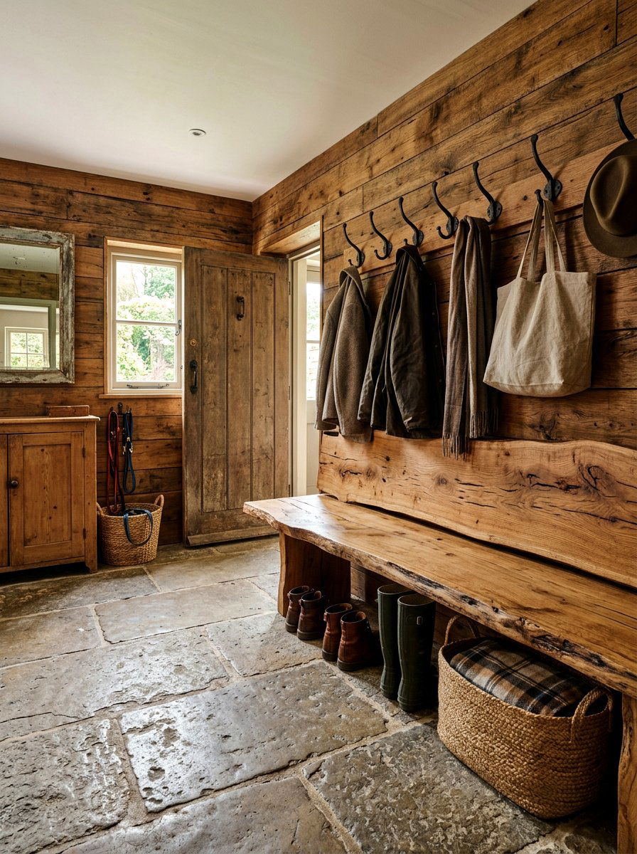 Rustic Wood Mudroom - 30 farmhouse mudroom ideas