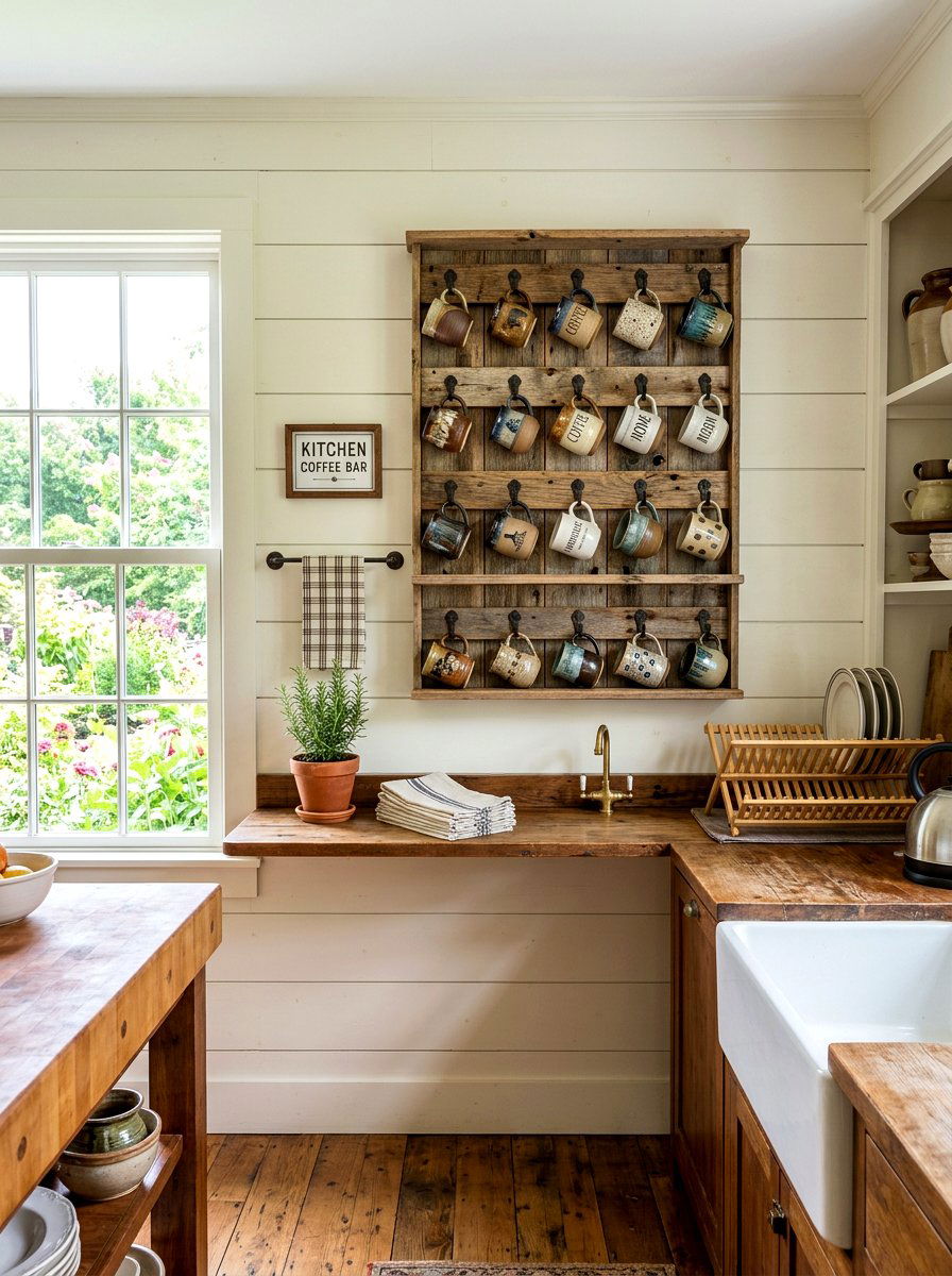 Rustic Wood Mug Organizer - 30 coffee mug organizer ideas