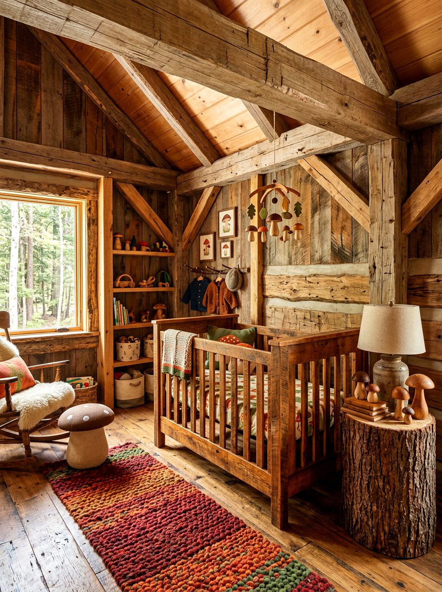 Rustic Wood Mushroom Nursery - 30 mushroom nursery ideas