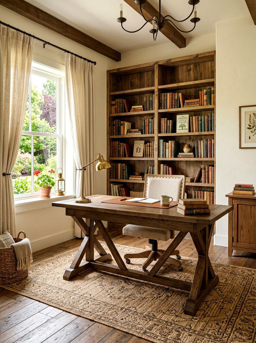 Rustic Wood Office - 30 farmhouse home office ideas