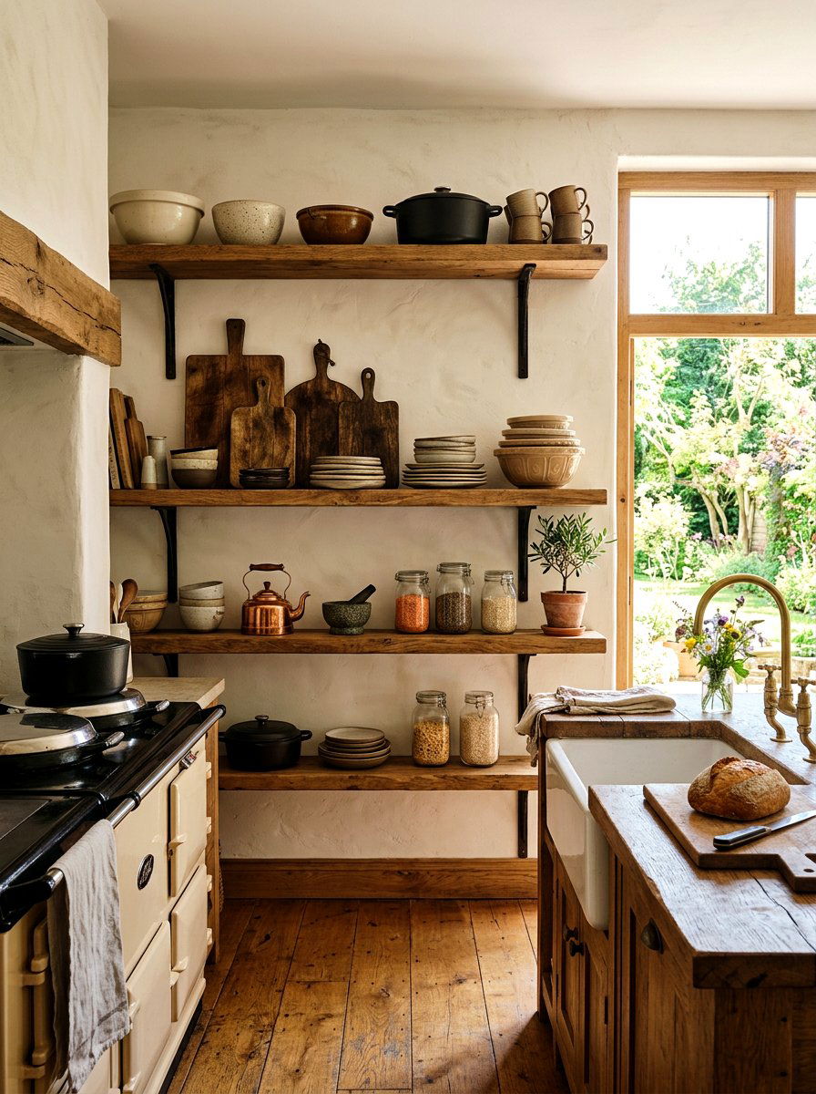 Rustic Wood Open Shelves - 30 kitchen open shelf styling ideas