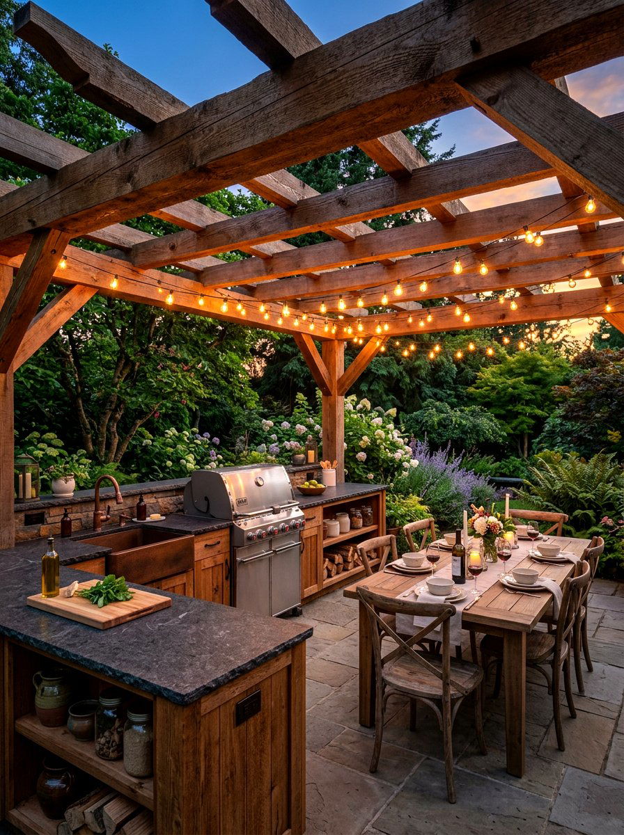 Rustic Wood Outdoor Kitchen - 30 outdoor kitchen lounge ideas