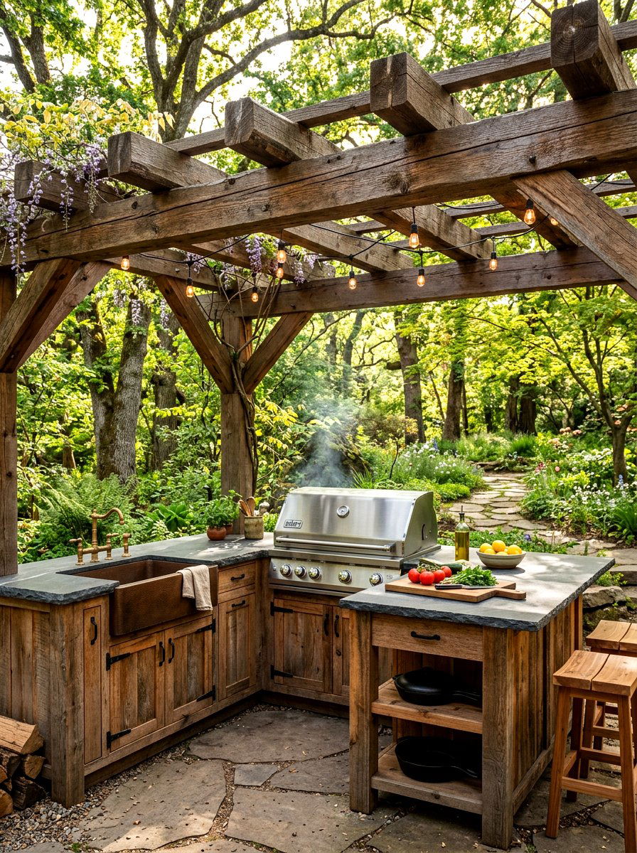 Rustic Wood Outdoor Kitchen - 30 outdoor kitchen ideas